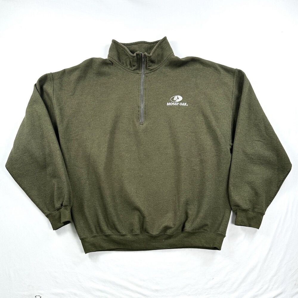 Mossy Oak Sweatshirt Mens 2XL Green Pullover Quarter Zip Fleece Outdoor Hunting